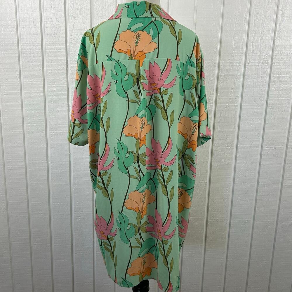 Lulus Green Floral Shirt Dress Preppy Spring Mini XL - Picture 7 of 8